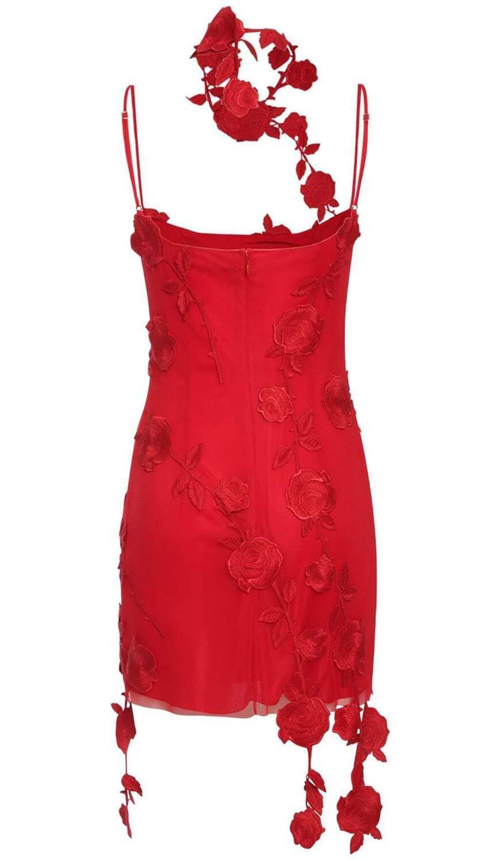 Three-dimensional rose decorated ruffle stitching suspender dress