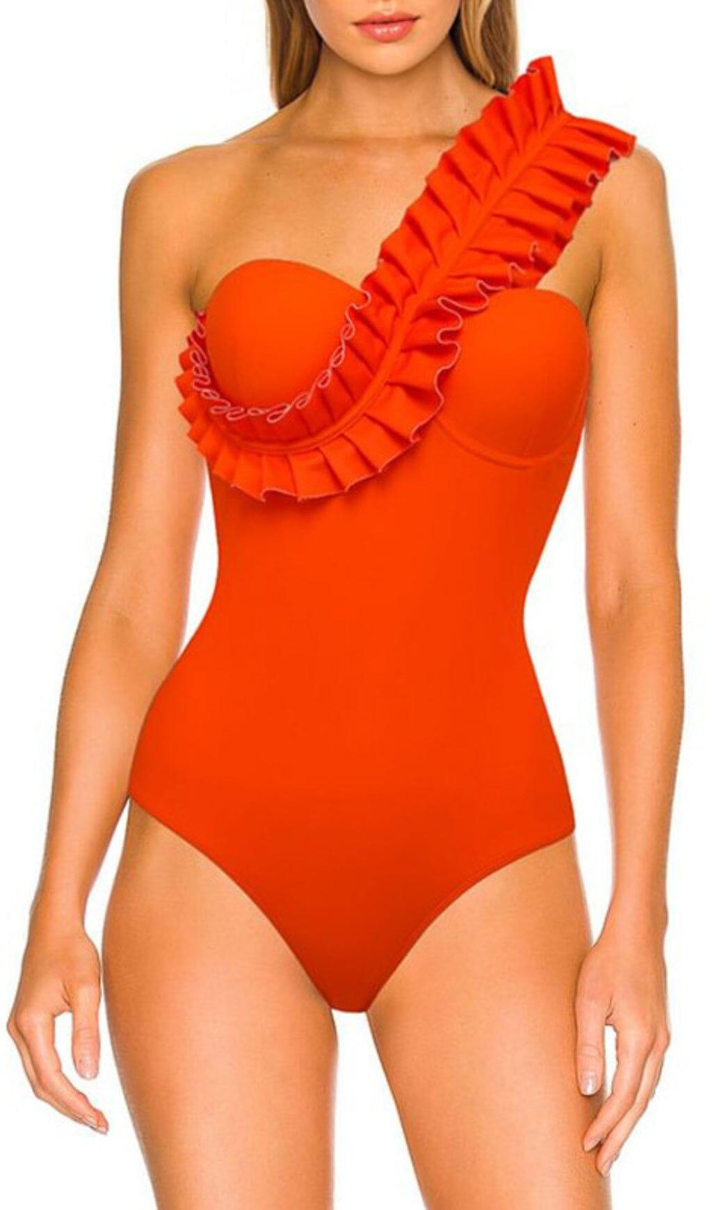 ONE SHOULDER RUFFLE ONE PIECE ORANGE SWIMSUIT – Artofcb ONE SHOULDER RUFFLE ONE PIECE ORANGE SWIMSUIT – Artofcb