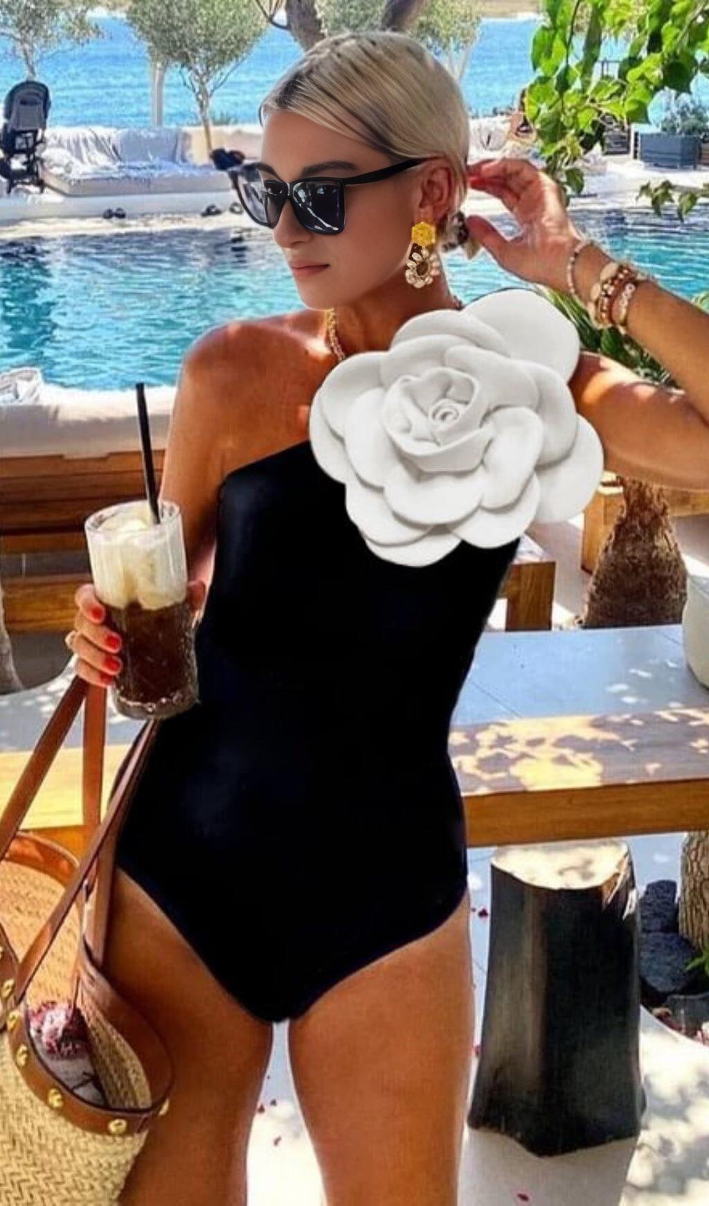 Black flower swimsuit deals