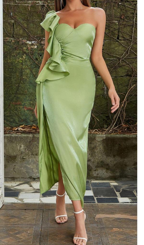 SATIN FOREST CORSET MAXI DRESS IN GREEN main image 1