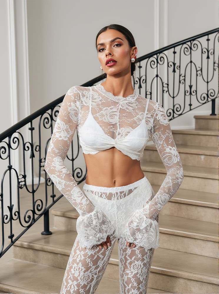 Calida Floral Crop Lace Top In White