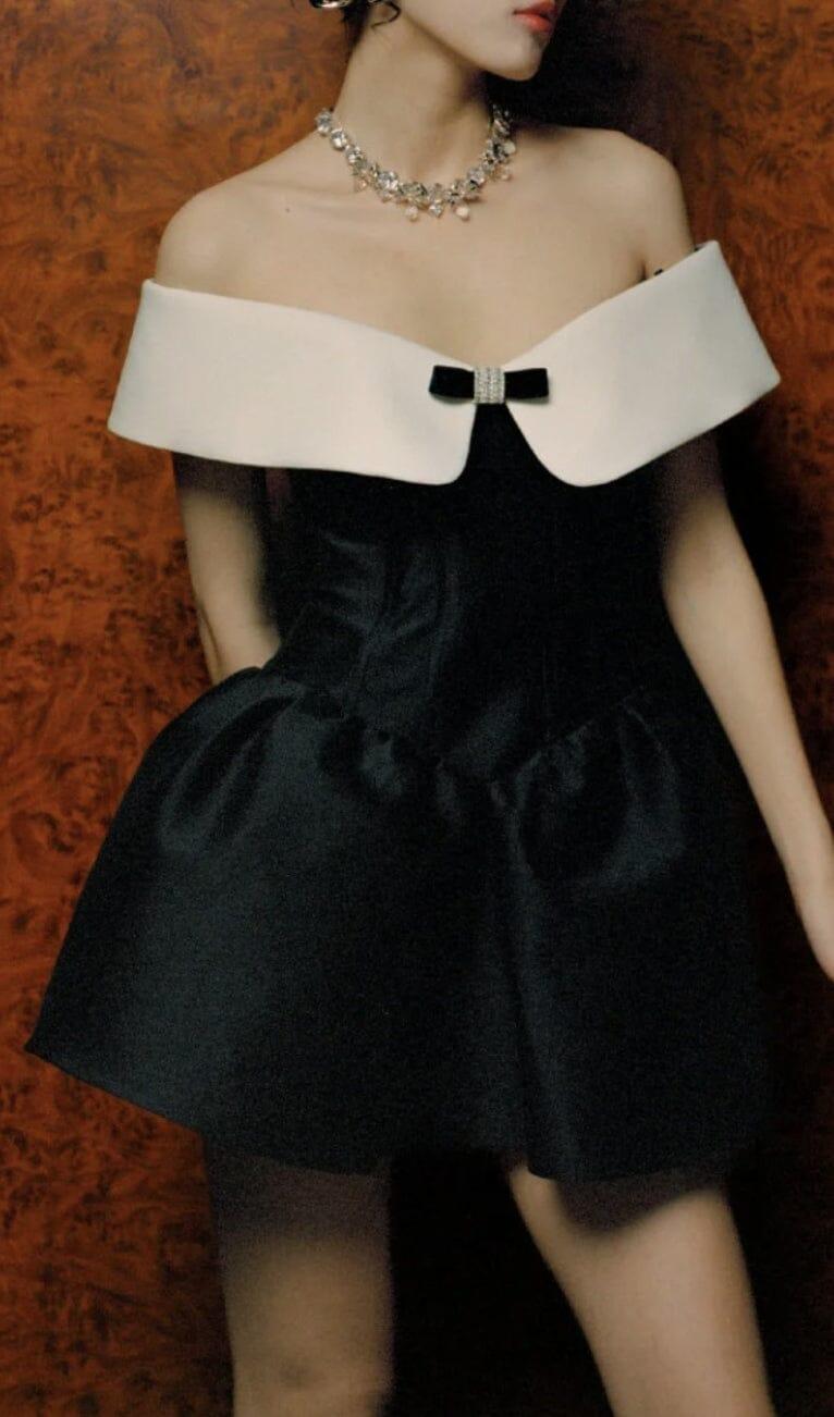 OFF SHOULDER MINI DRESS IN BLACK AND WHITE – Artofcb