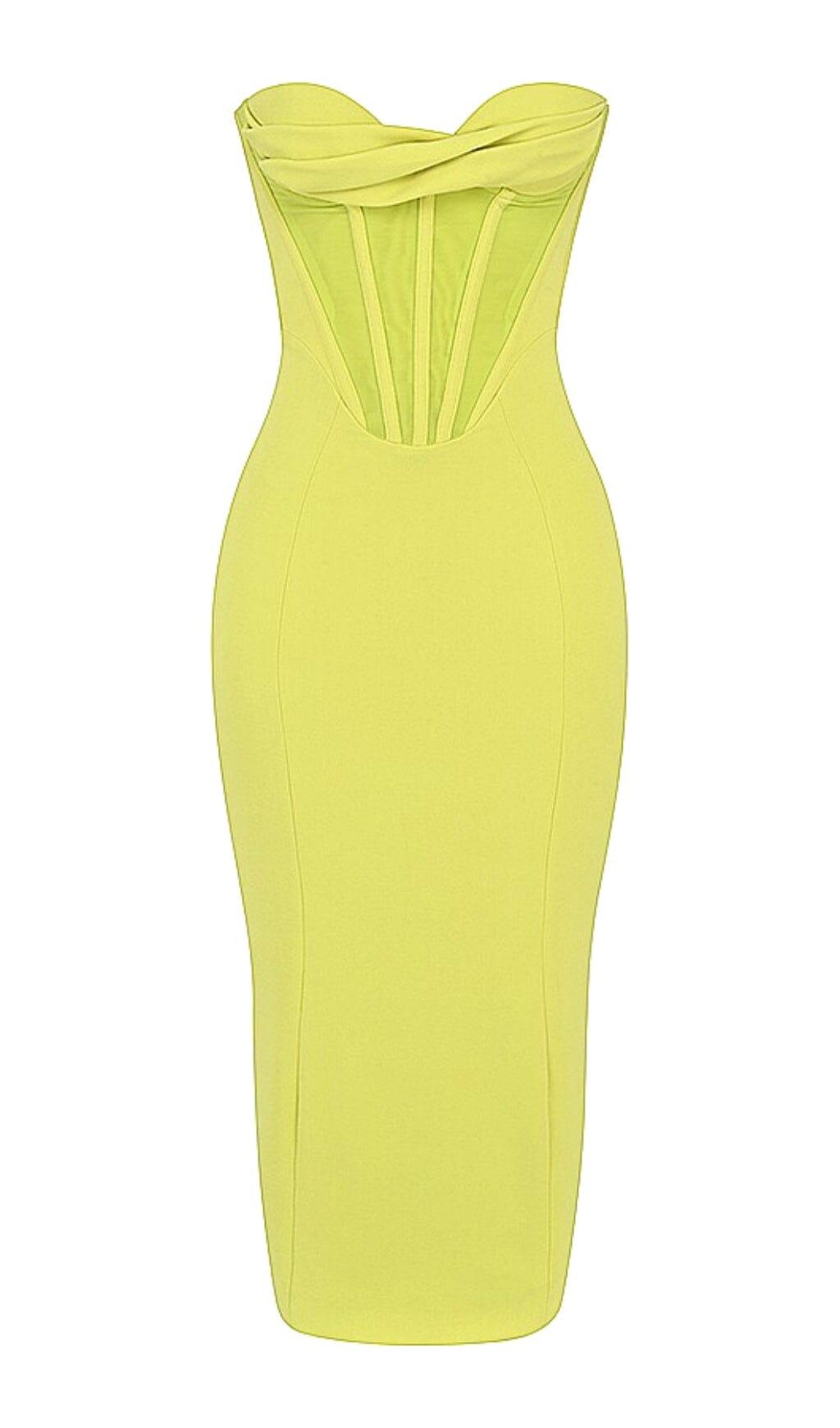 Yellow Strapless Bandage Midi Dress Artofcb