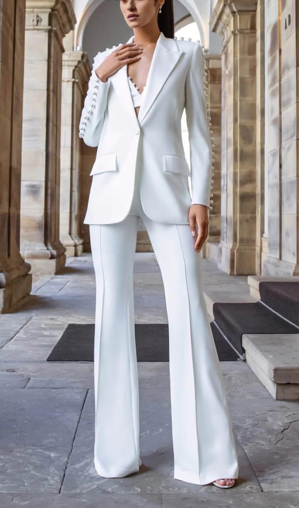 PEARL-DECORATED SUIT IN WHITE – Artofcb