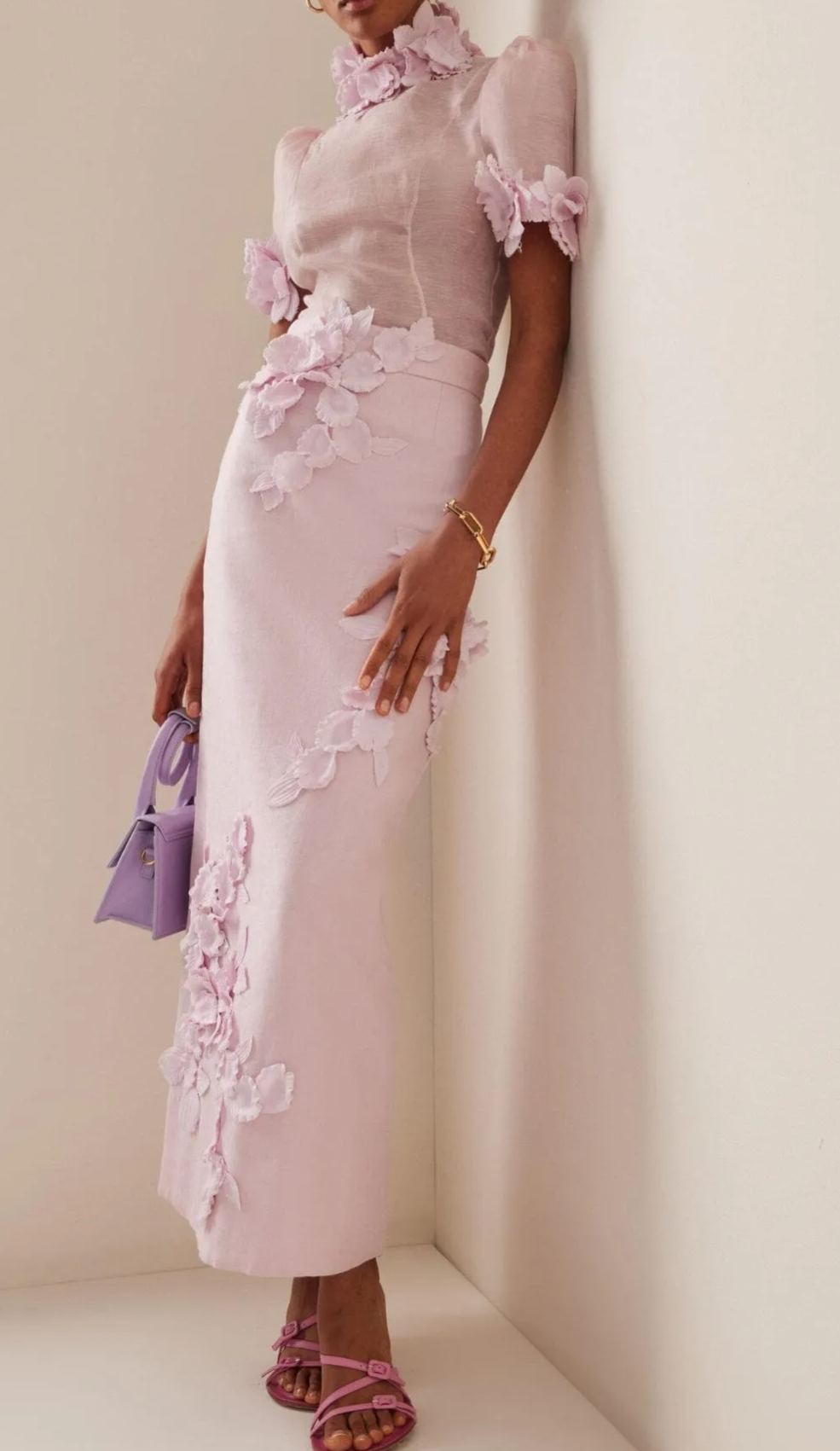 FLORAL APPLIQUÉD MESH MIDI SKIRT SET