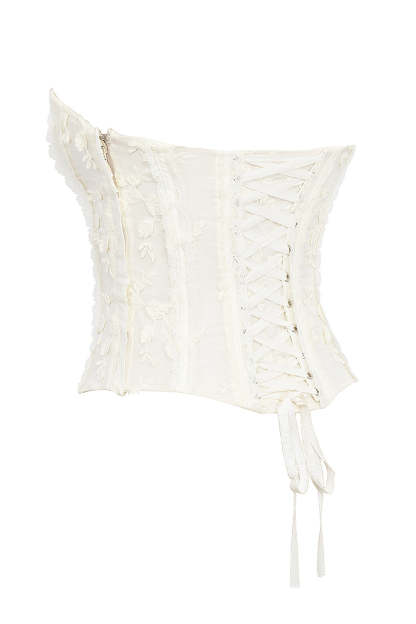 vintage ivory embroidered strapless corset skirt suit