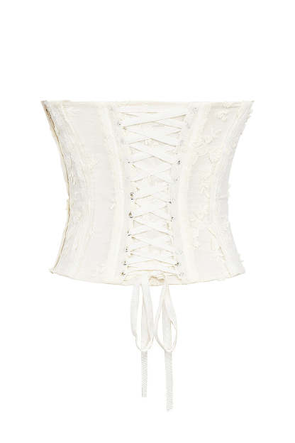 vintage ivory embroidered strapless corset skirt suit