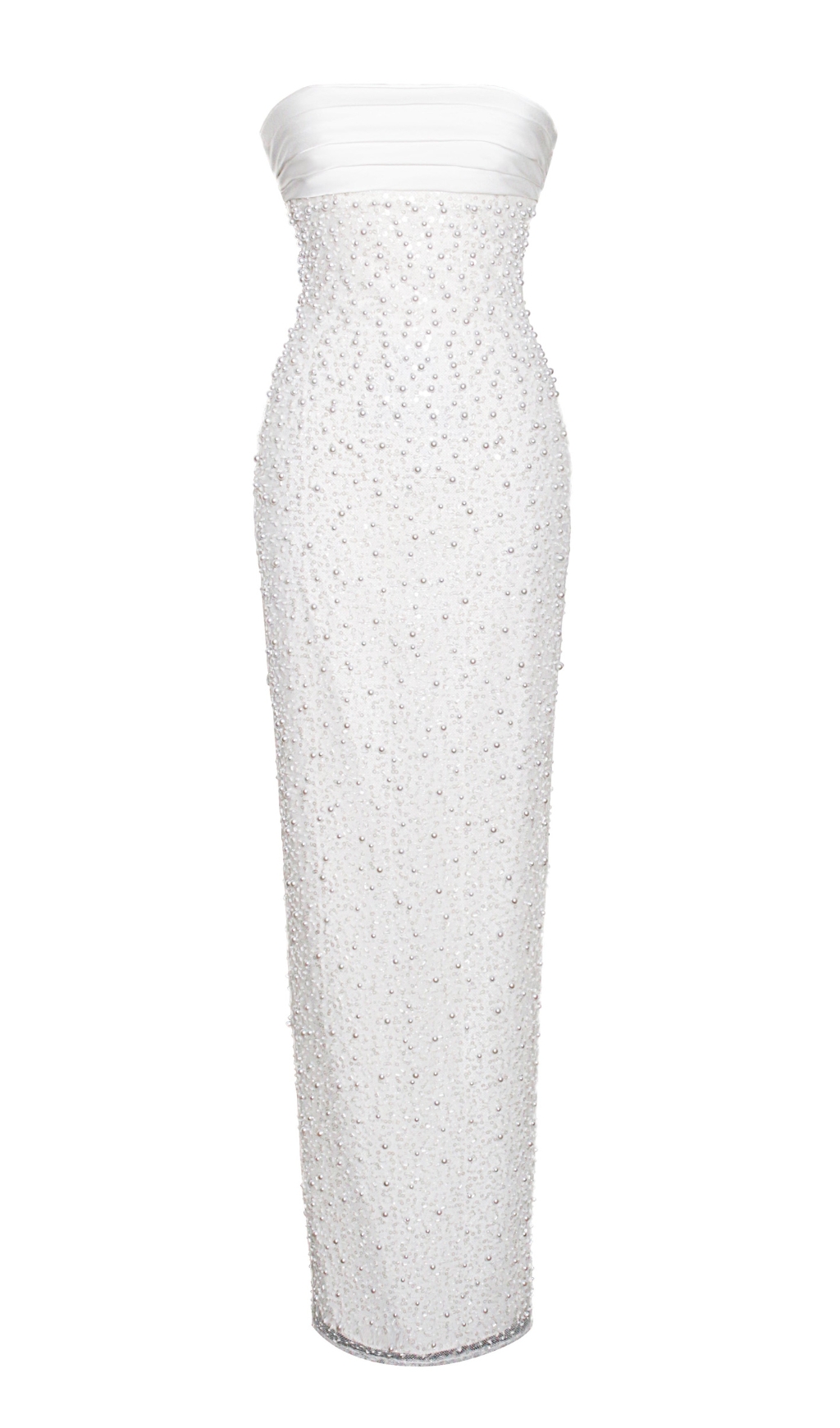 Lainey White Satin Sequin Pearls Beaded Maxi Dress