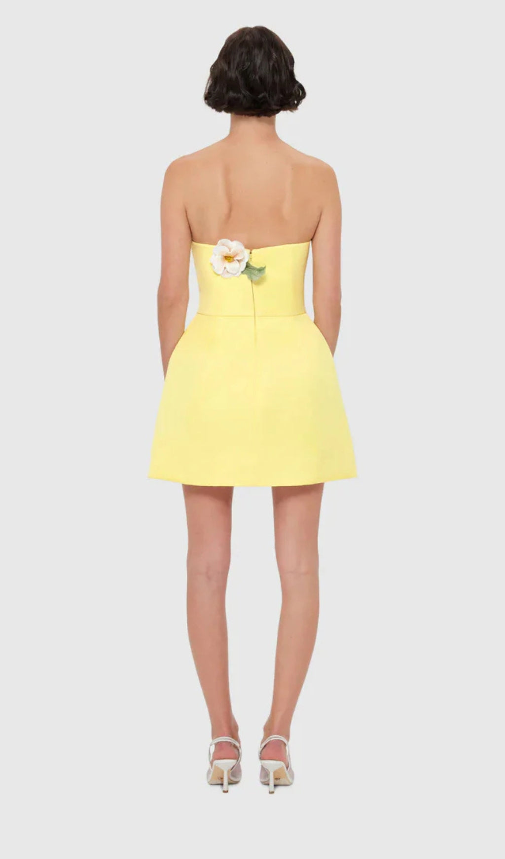 SUZANNE APPLIQUÉ FLORAL BUSTIER MINI DRESS IN YELLOW
