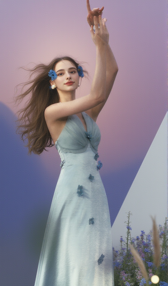 Butterfly Princess Halter midi Dress in light blue