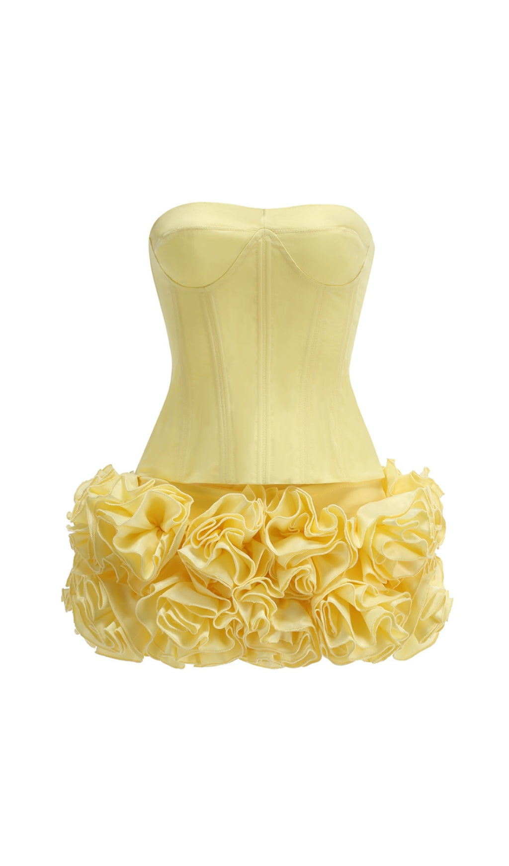 amy flower embellished mini skirt corset set in yellow