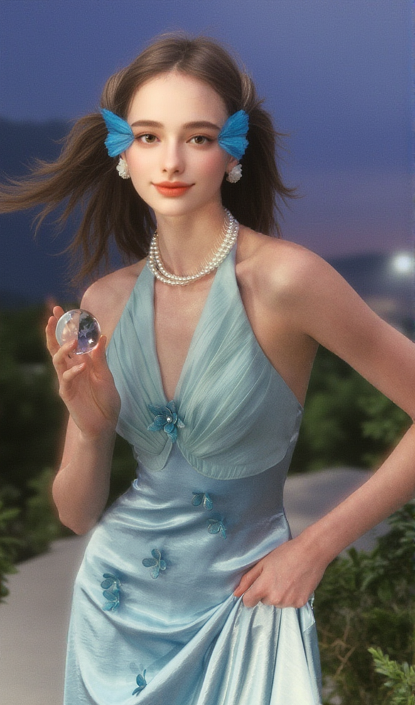 Butterfly Princess Halter midi Dress in light blue