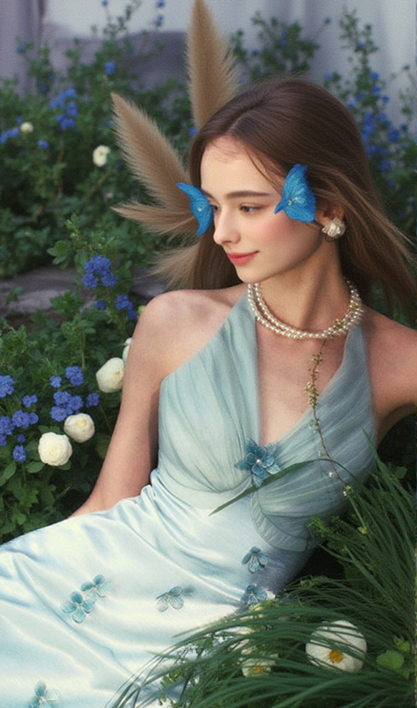 Butterfly Princess Halter midi Dress in light blue