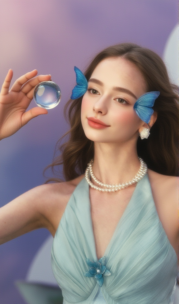 Butterfly Princess Halter midi Dress in light blue