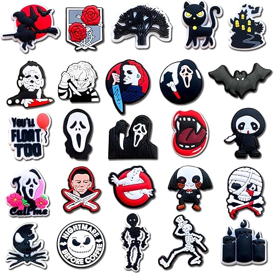 25 40Pcs Halloween Skull Shoe Decoration Charms for Clogs Sandals, Horror Horrible Movie Bat Shoe Accessories Charms for Men Women Adult
