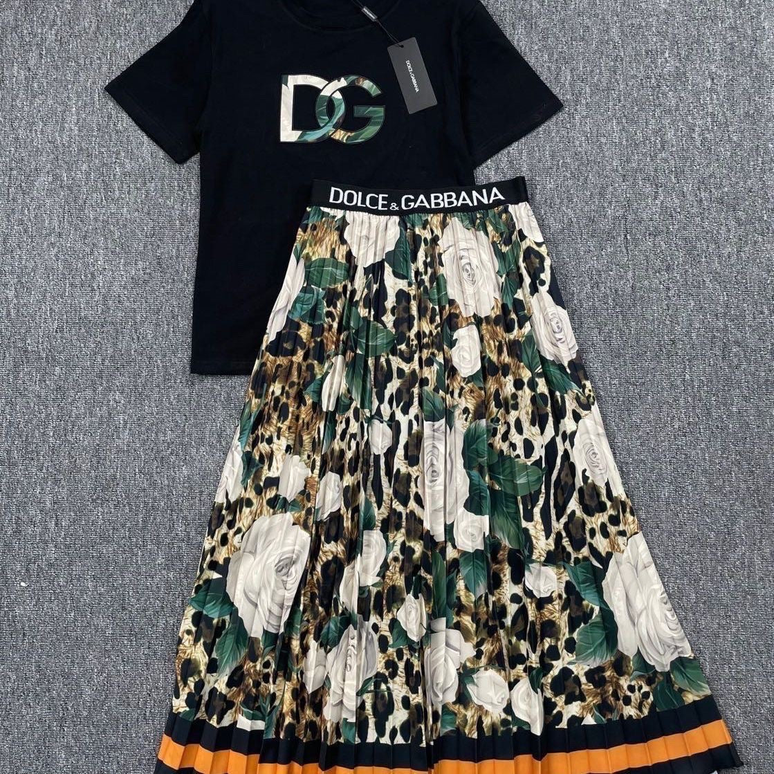 Flower Printed 2 Piece Suit Top + Skirt