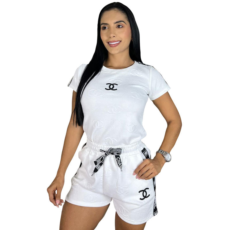 Women's Printed Short Sleeve Shorts Set
