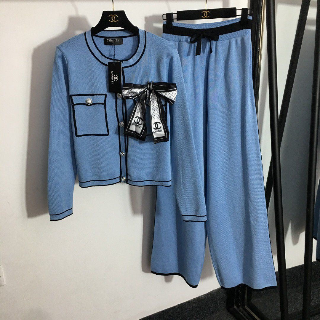 Women's Cardigan Wide Leg Pants 2 Piece Suit