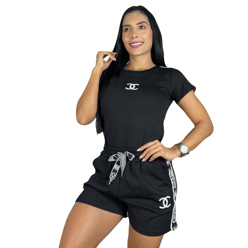 Women's Printed Short Sleeve Shorts Set