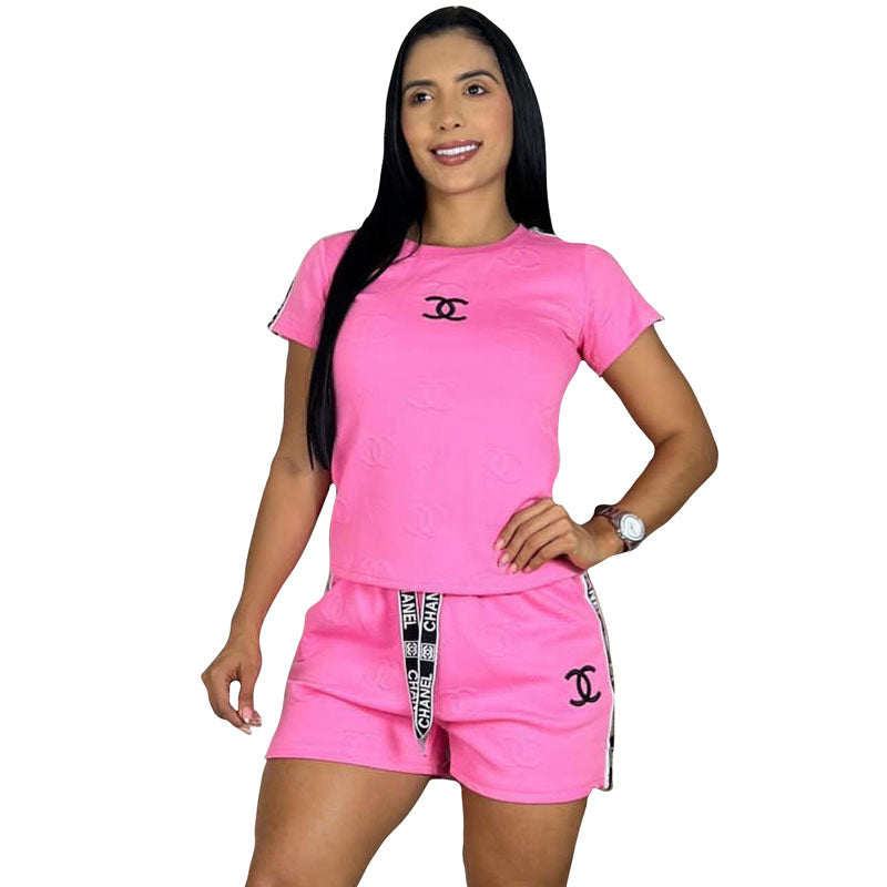 Women's Printed Short Sleeve Shorts Set