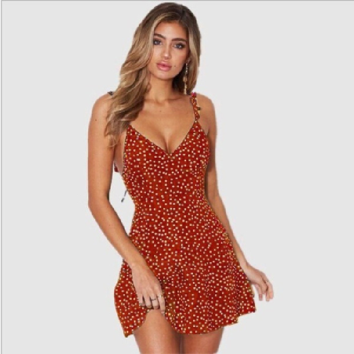 Women's Hot Style Suspender Skirt Printed Chiffon Short Skirt Solid Color Dress Beach Skirt-chiquechics