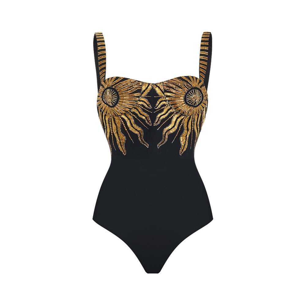 Black and gold glitter one piece swimsuit 
