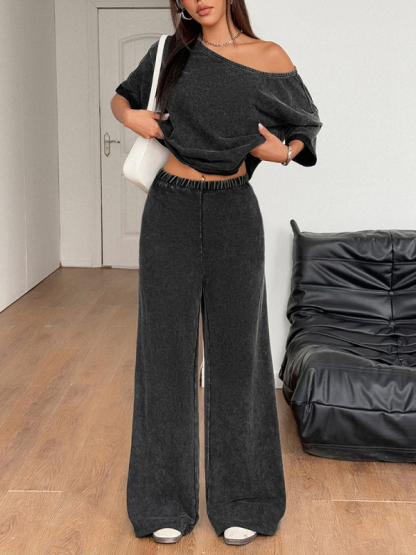 Sexy hot girl solid color short-sleeved trousers two-piece set-chiquechics