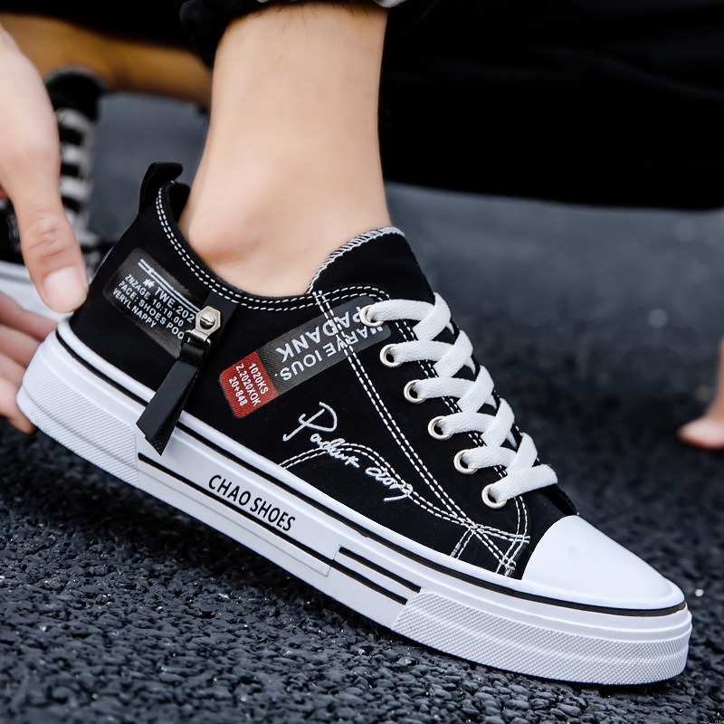 Breathable men's canvas shoes, Hong Kong style men's shoes, casual cloth shoes, trendy, lightweight, low top board shoes-chiquechics