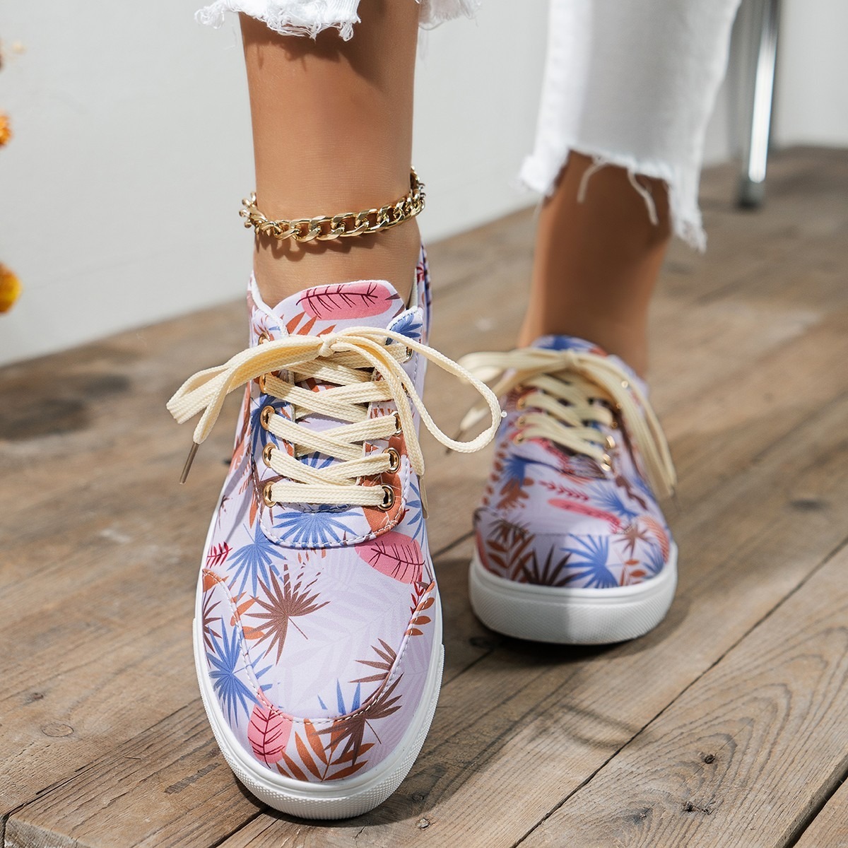 Plus Size Women's Board Shoes Spring Printing Colorful Single Shoes Casual Shoes Small White Shoes-chiquechics