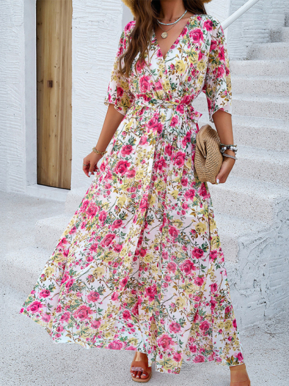 Holiday White Printed Tie-Strap Maxi Dress-chiquechics