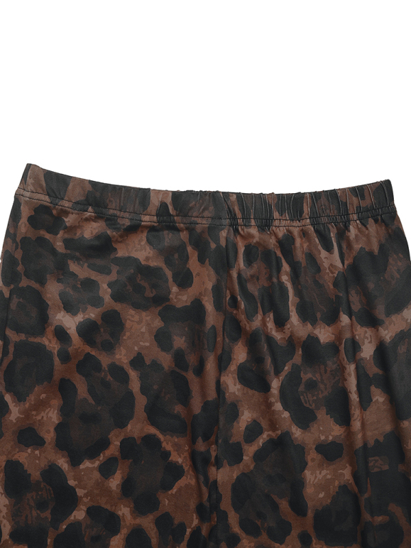 Women's round neck sexy hip-wrapped two-piece suit long sleeve leopard print slim fit slit sett-chiquechics
