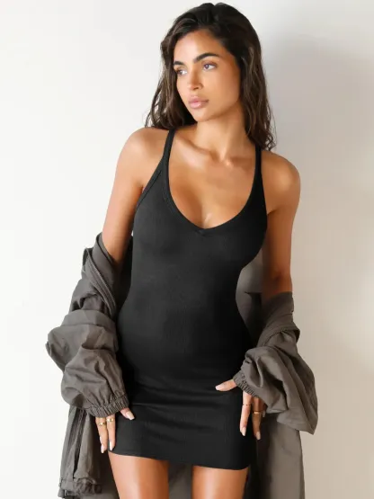 Scoop Neck Wide Strap Mini Dress-chiquechics