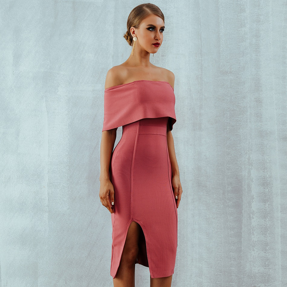 Summer Woman Bandage Dress Slash Neck Bodycon Off Shoulder Midi Club Dress Celebrity Evening Party Dress Vestidos-chiquechics