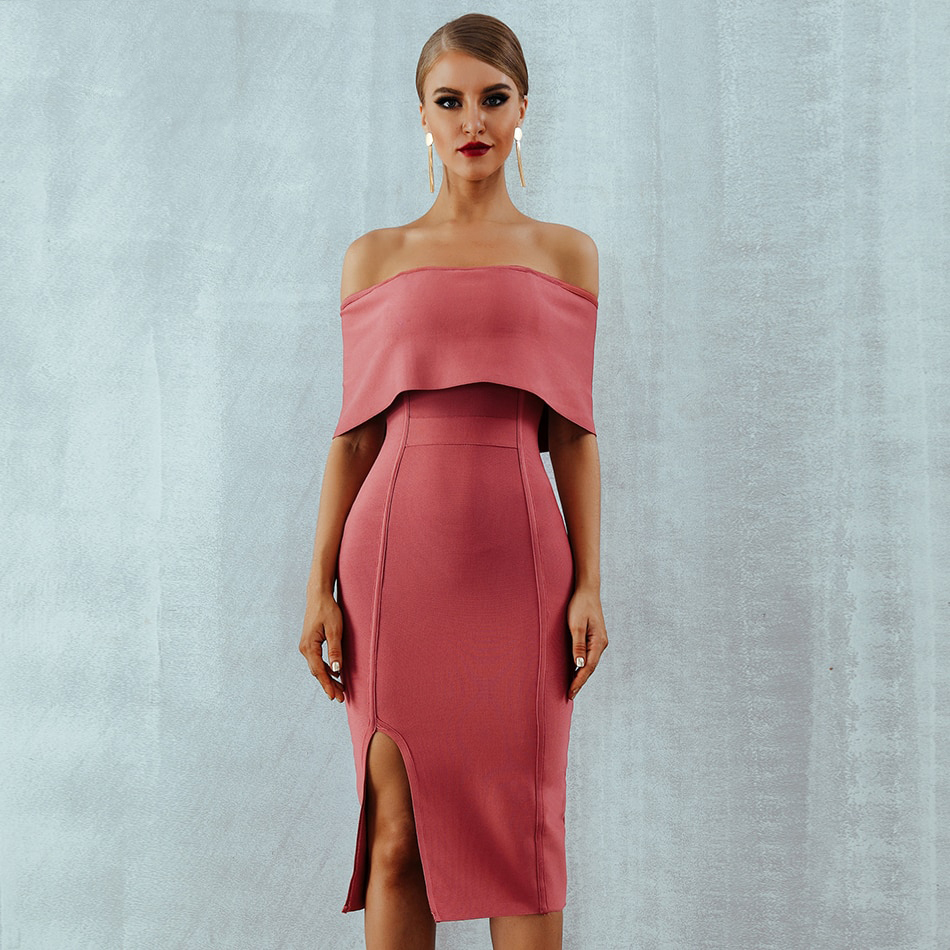 Summer Woman Bandage Dress Slash Neck Bodycon Off Shoulder Midi Club Dress Celebrity Evening Party Dress Vestidos-chiquechics