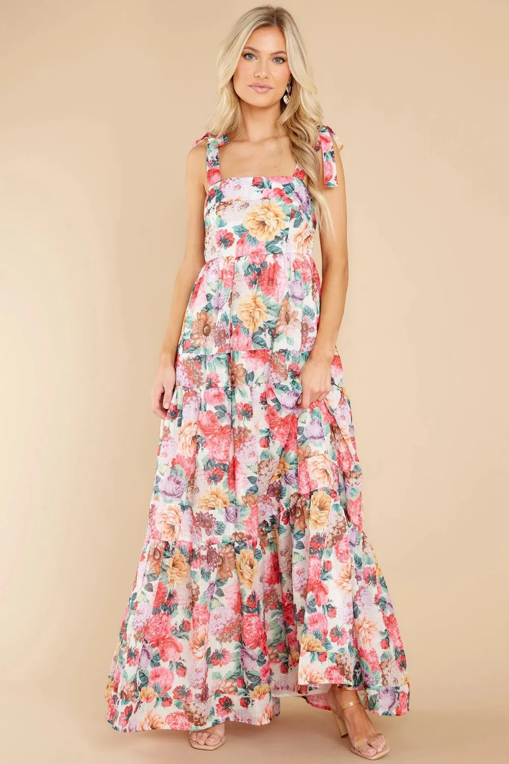 Floral Square Neck Wide Strap Maxi Dress-chiquechics