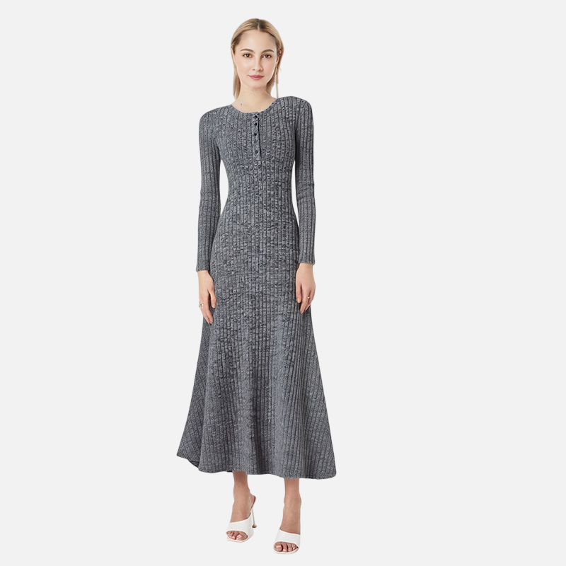 French shoulder pad slimming knitted dress-chiquechics
