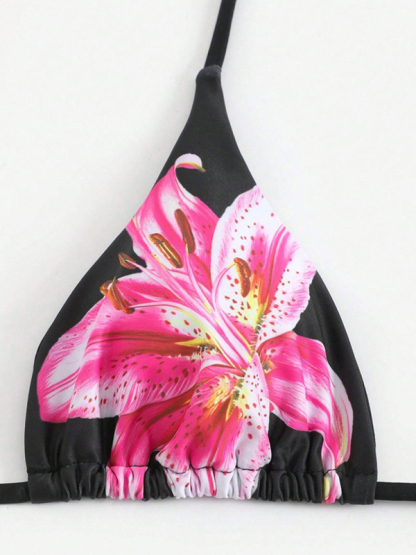 Retro flower print tropical skirt split strap beach three-piece set-chiquechics