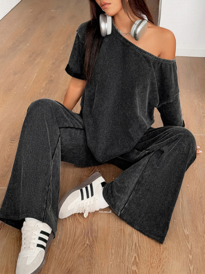 Sexy hot girl solid color short-sleeved trousers two-piece set-chiquechics