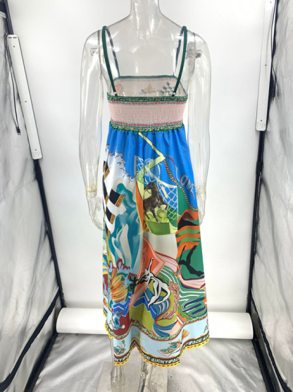 Printed suspender sunflower skirt holiday style dress-chiquechics