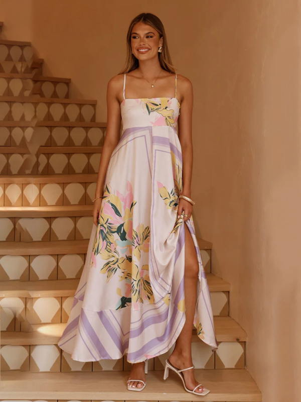 Purple Stripe Print Swing Slip Dress-chiquechics