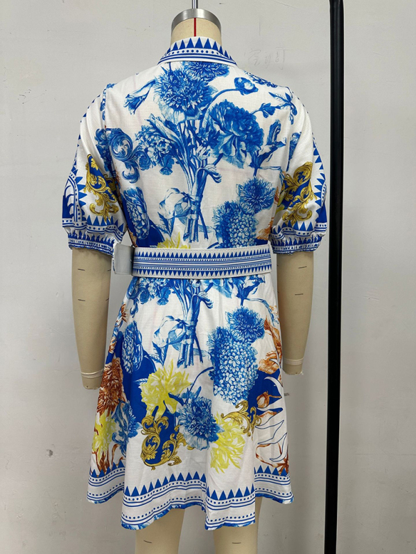 Casual Fashion Printed Lapel Dress-chiquechics