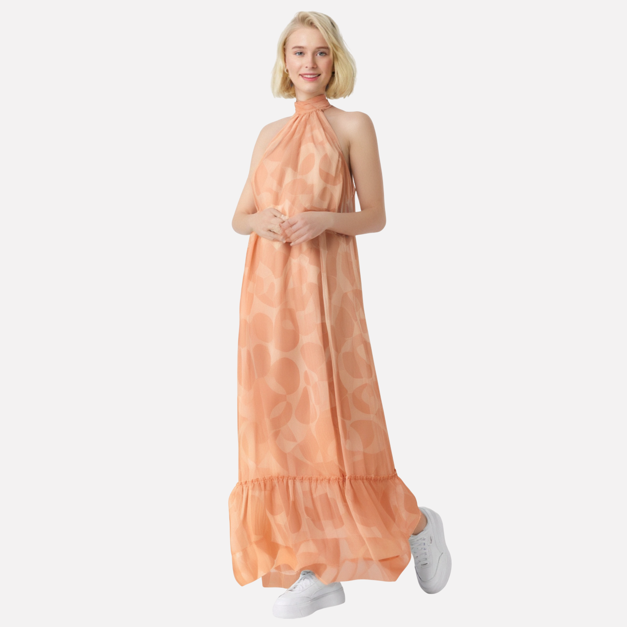 New backless hanging neck sleeveless large swing ruffle edge dress for women-chiquechics