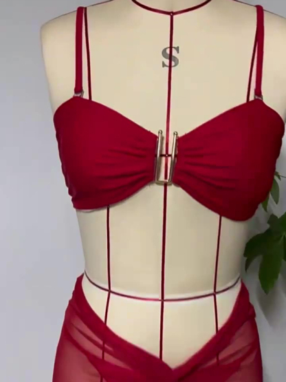 Swimsuit solid color three-piece bikini U-shaped decoration Swimsuit-chiquechics