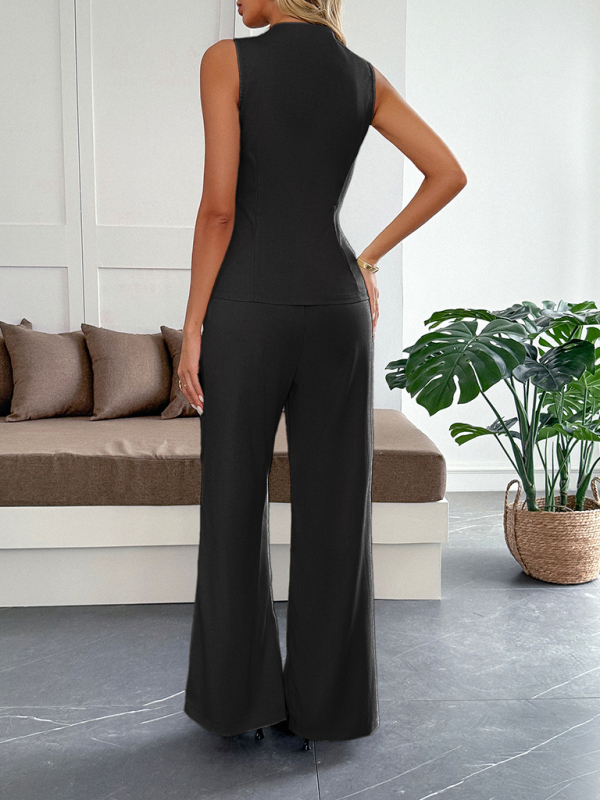 Simple style vest straight trousers two-piece set-chiquechics