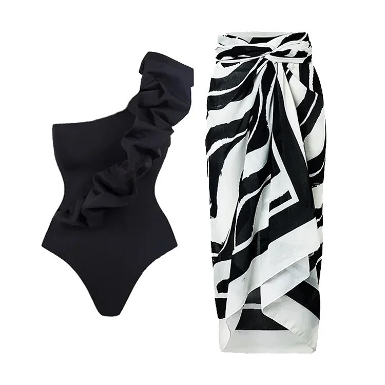 One piece swimsuit with air layer decoration solid color swimsuit set for women-chiquechics