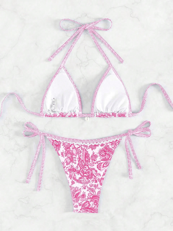 Sexy bikini set with multi-color floral print swimwear-chiquechics