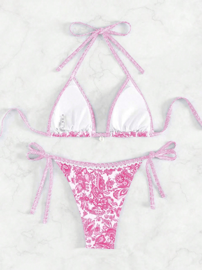 Sexy bikini set with multi-color floral print swimwear-chiquechics