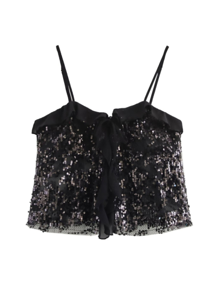 Fashionable, simple and versatile casual sequined camisole top-chiquechics