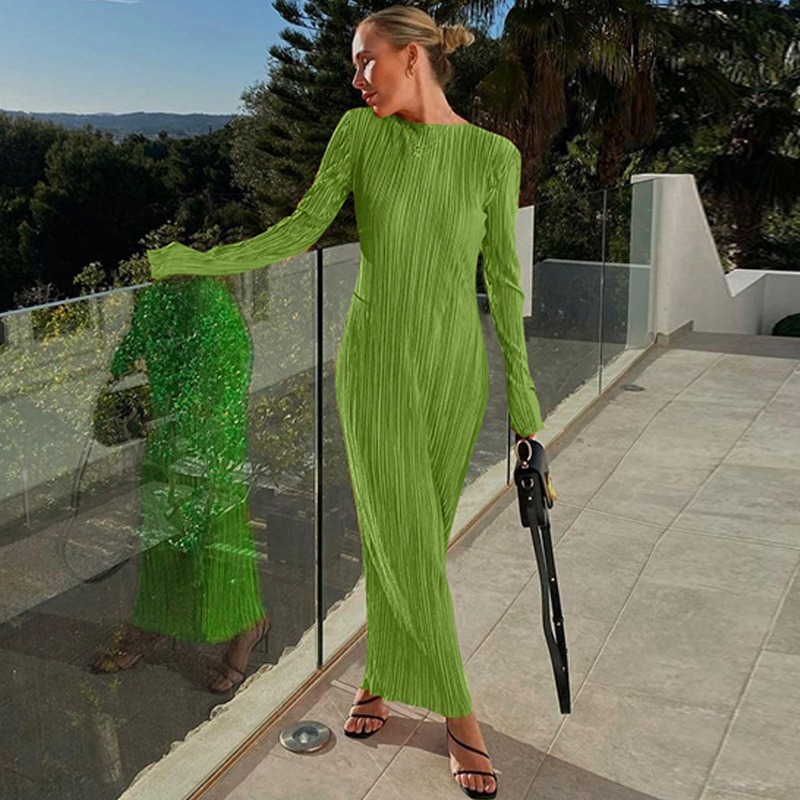 Elegant Bodycon Dress for Women O Neck Flare Sleeves Long Summer Dresses Holiday Vestidos-chiquechics