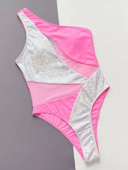 Contrast Panel One-Piece Swimsuit-chiquechics